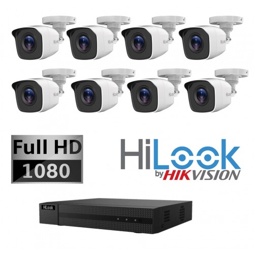 2.0Mpx FULL HD Комплект за видеонаблюдение Hikvision/HiLook с 8 бр. HD-TVI Булет Камери и Хибриден Рекодер